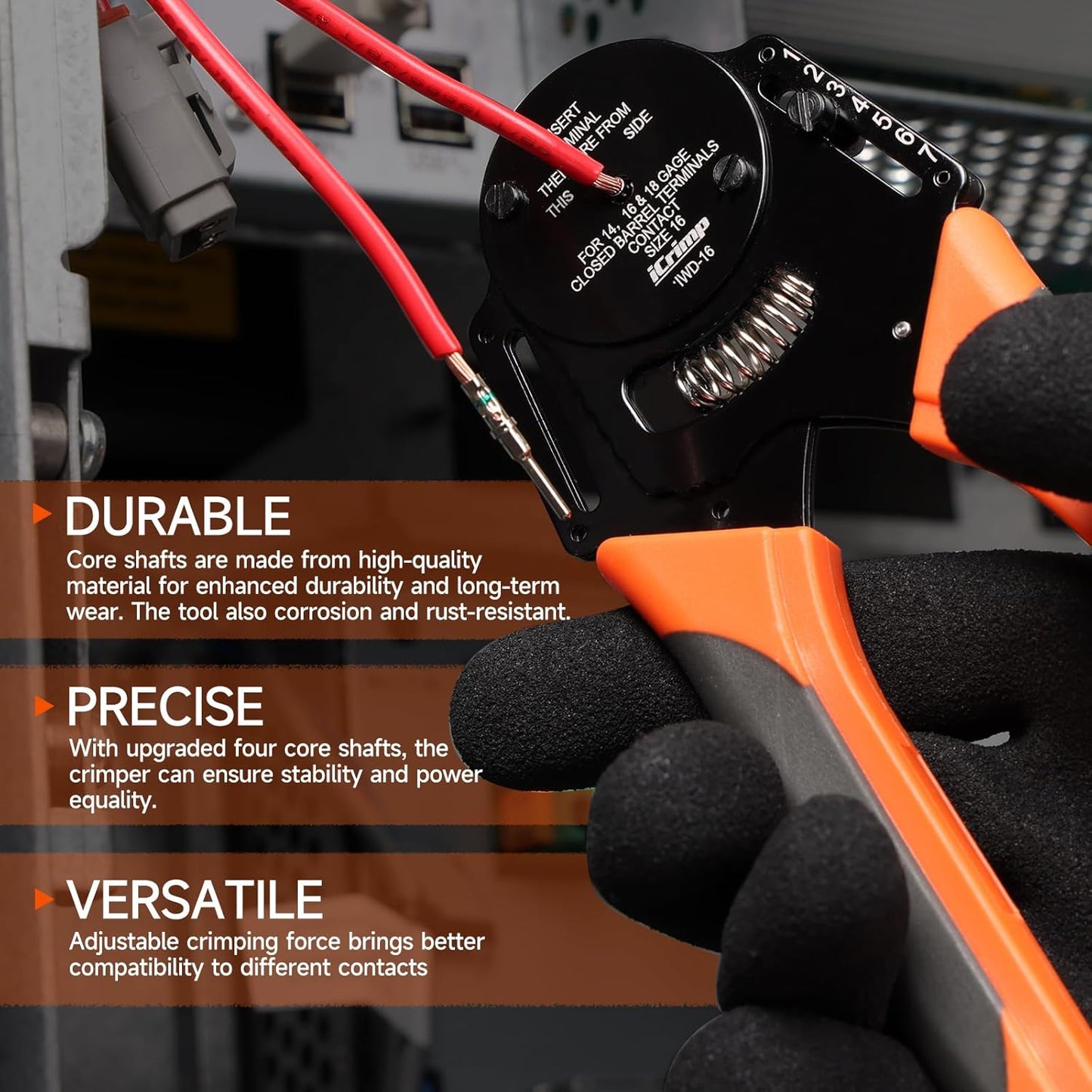 Icrimp Closed Barrel Crimper 4 Way Indent,8 Impression Type for Deutsch Solid Contacts Gage 14,16&18(IWD-16)