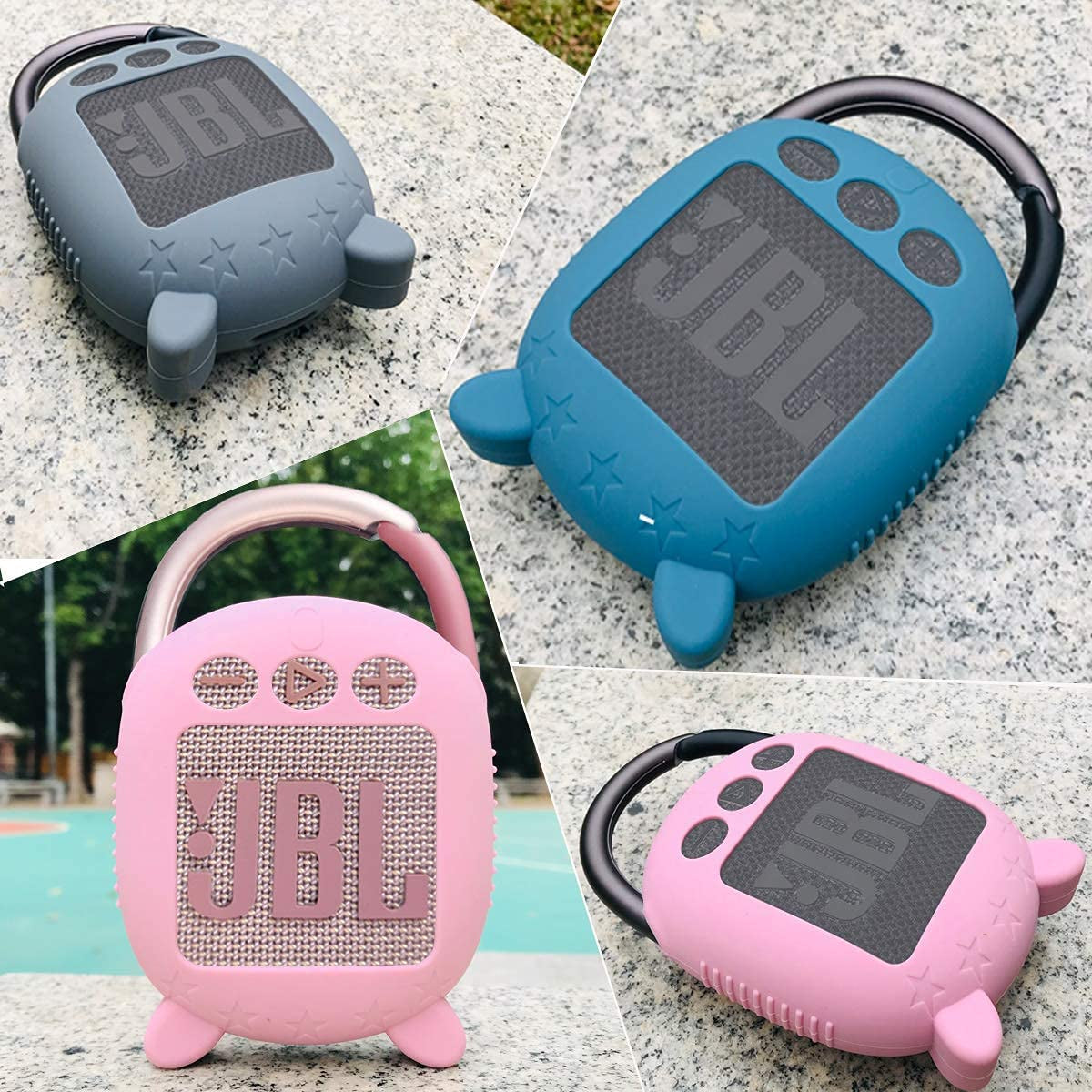 Silicone Cover Case for JBL Clip 4 Portable Bluetooth Speaker, Protective Carrying Case for JBL Clip 4 Portable Bluetooth Speaker Stand up Holder (Grey)