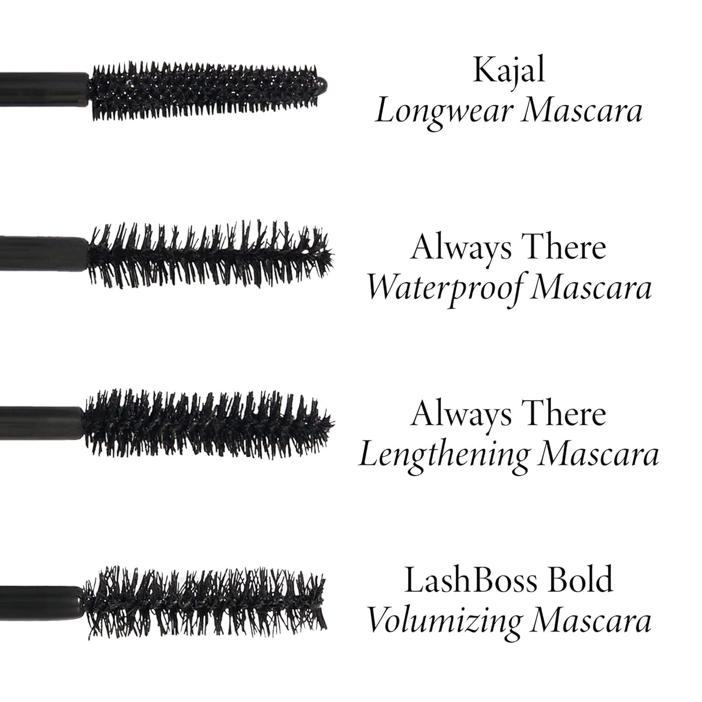 Kajal Longwear Mascara - Lengthening, Defining, Curling, Buildable Formula Eye Makeup - Innovative Curling Brush - 1 Count