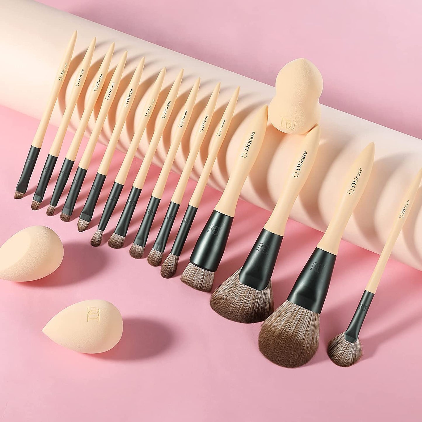 Makeup Brushes 14Pcs with 3Pcs Makeup Spong & Cosmetic Bag - Lime Mojito Series Christmas Gifts Professional Kabuki Foundation Blending Brush Face Powder Blush Concealers Eye Shadows