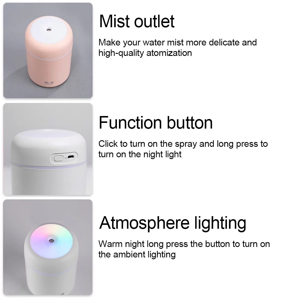 300Ml Ultrasonic Aromatherapy Aroma Essential Oil Diffuser Quiet Air Humidifier for Car, Office, Bedroom