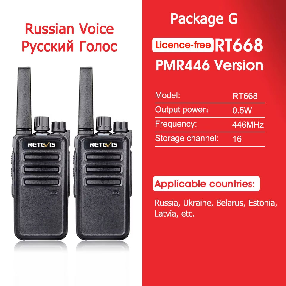 RT668 2 Pcs Rechargeable Walkie Talkie License Free Heavy Duty Long Range USB Charging Base for Road Trip Gifts Camping