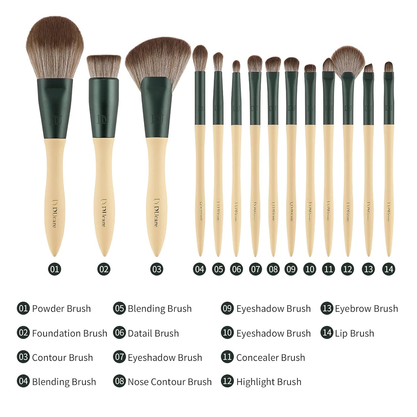 Makeup Brushes 14Pcs with 3Pcs Makeup Spong & Cosmetic Bag - Lime Mojito Series Christmas Gifts Professional Kabuki Foundation Blending Brush Face Powder Blush Concealers Eye Shadows