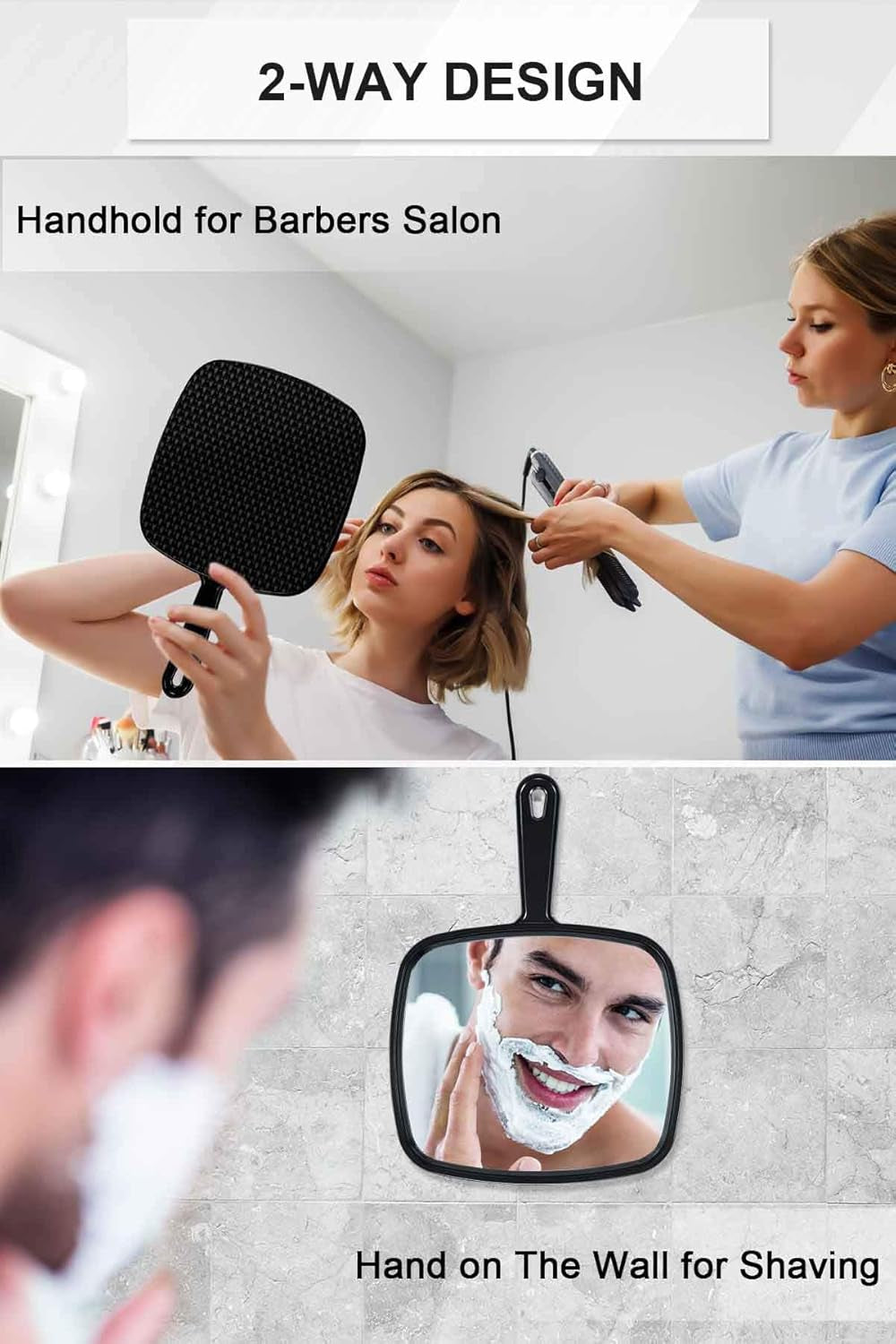 Hand Mirror, Extra Large Barber Hairdressing Handheld Mirror with Handle for Salon, Pack of 3