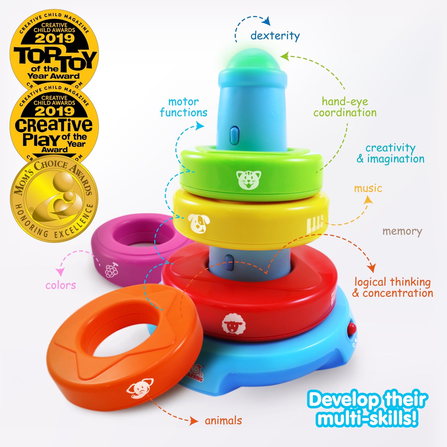 Stack & Learn Light-Up Toy, Melody Based Stacking Rings with 2 Modes, Fun for Kid Infant Toddler Age 6 Months and Up