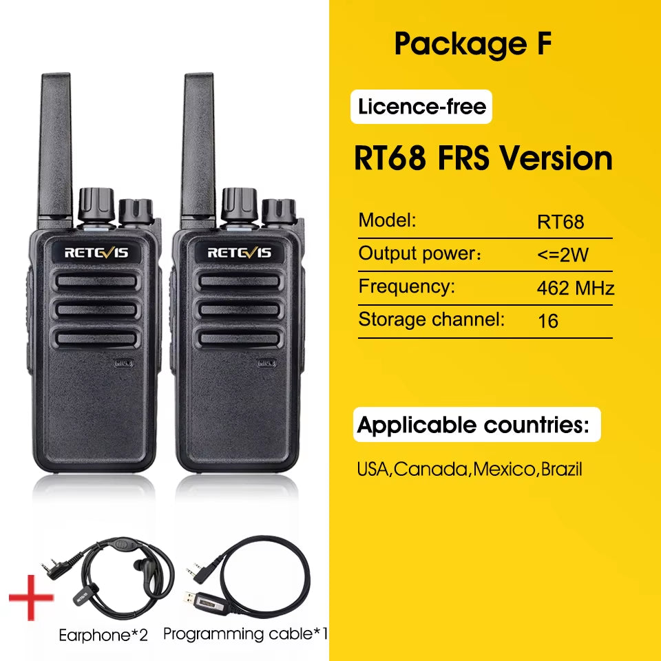 RT668 2 Pcs Rechargeable Walkie Talkie License Free Heavy Duty Long Range USB Charging Base for Road Trip Gifts Camping