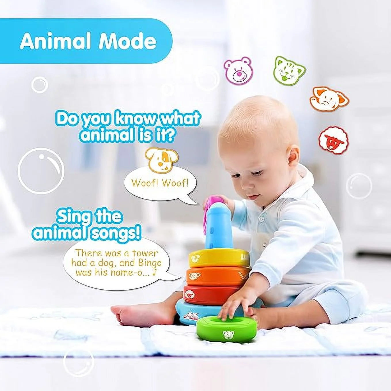 Stack & Learn Light-Up Toy, Melody Based Stacking Rings with 2 Modes, Fun for Kid Infant Toddler Age 6 Months and Up