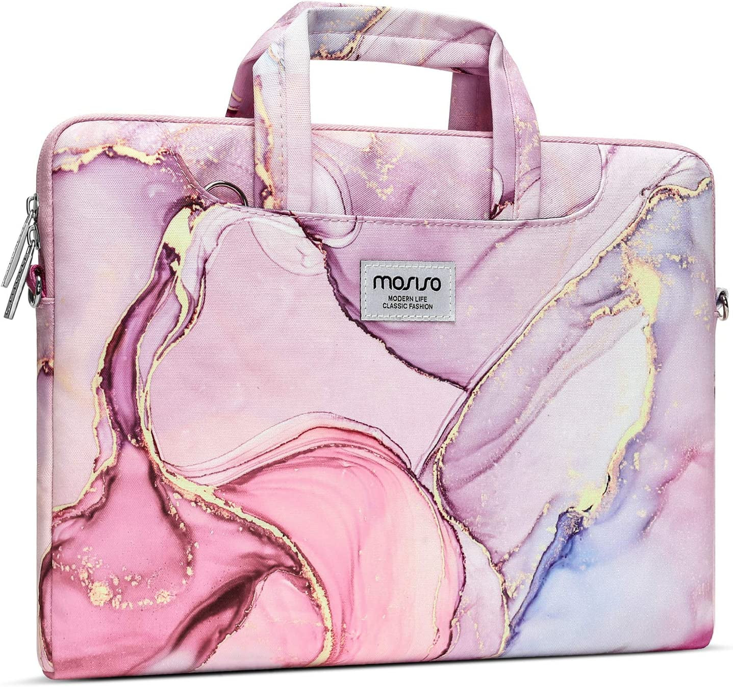 Laptop Shoulder Bag Compatible with Macbook Air/Pro, 13-13.3 Inch Notebook, Polyester Briefcase with Belt, Pink, 13.3 Inch, Unisex-Adults, Crossbody, Business