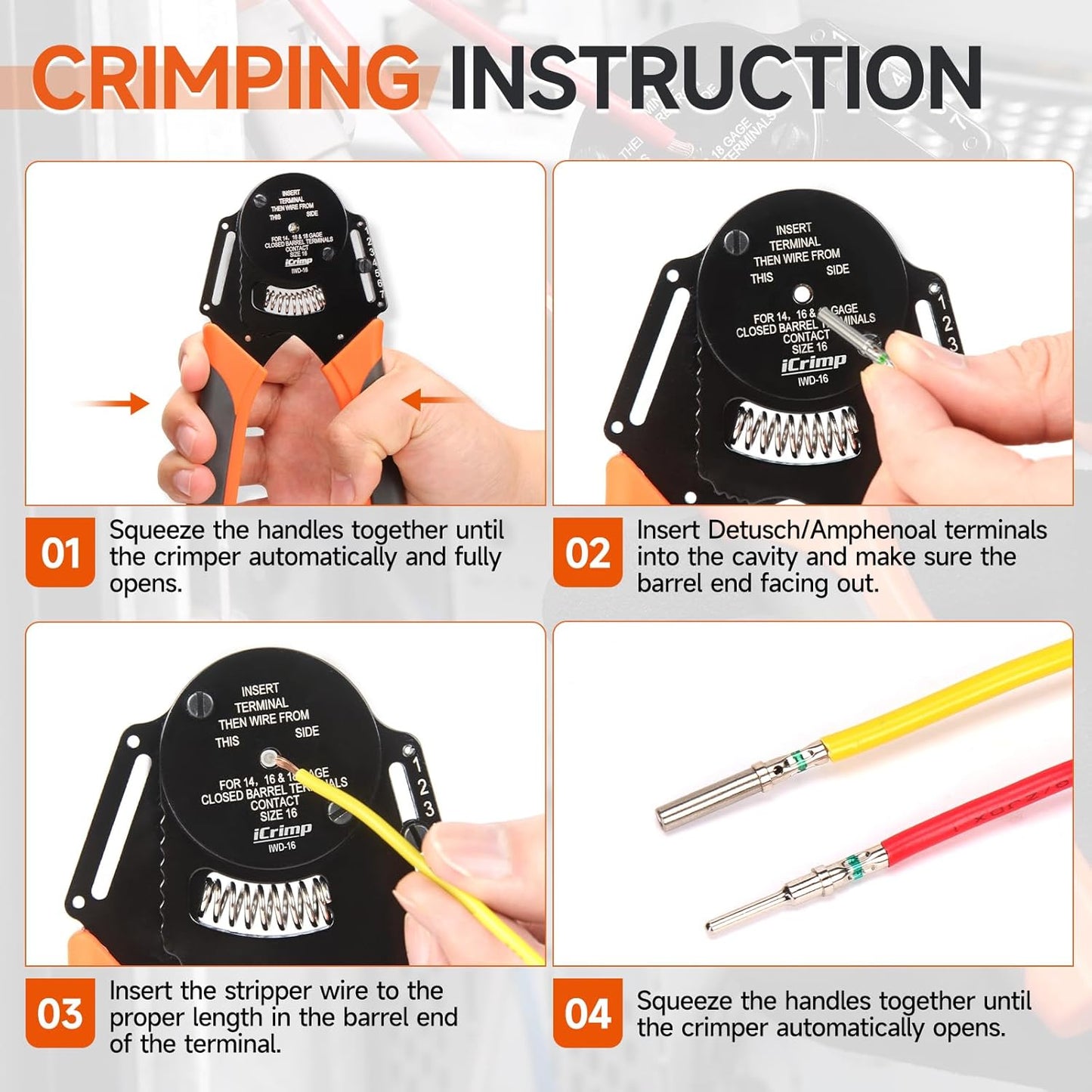 Icrimp Closed Barrel Crimper 4 Way Indent,8 Impression Type for Deutsch Solid Contacts Gage 14,16&18(IWD-16)