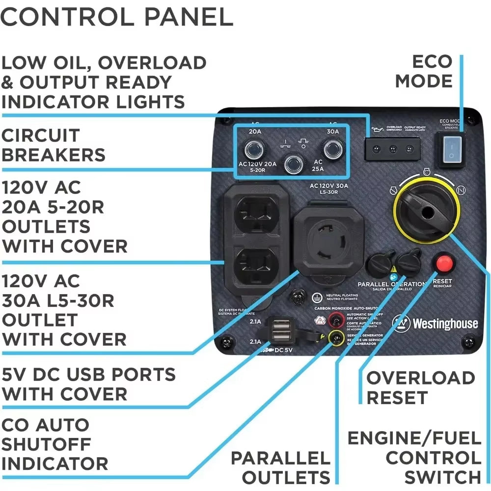 Westinghouse Outdoor Power Equipment 3700 Peak Watt Super Quiet Portable Inverter Generator, Wheel & Handle Kit