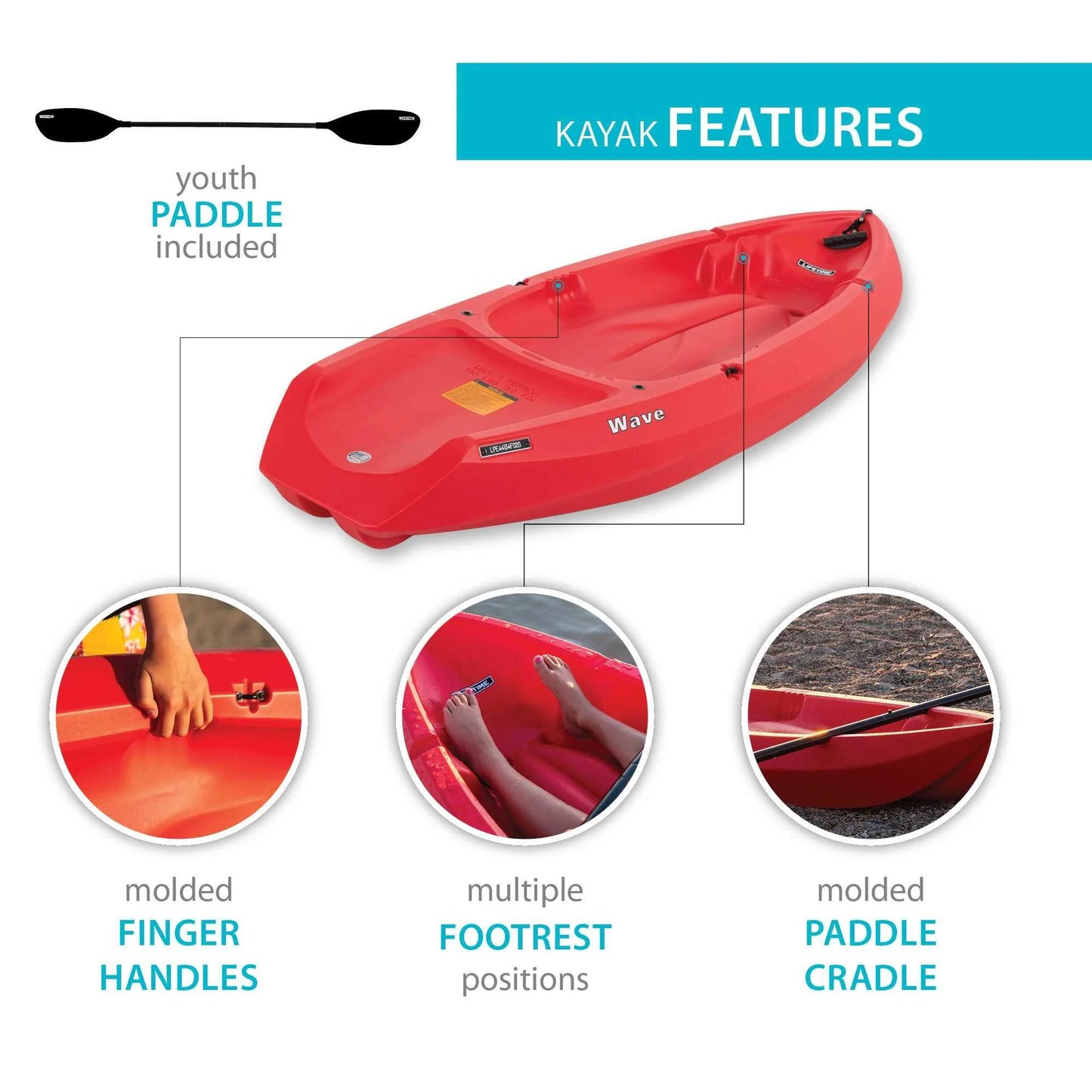 Wave 6 Ft Youth Kayak, Fire Red (91401)