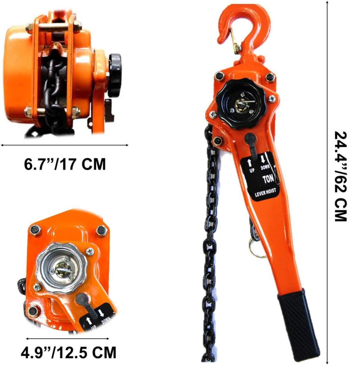Manual Lever Block Chain Hoist 3 Ton, 6000 Lbs Chain Hoist Come along 20 Ft (6 M),Chain Hoist with Hook for Warehouse Garages Construction Zones