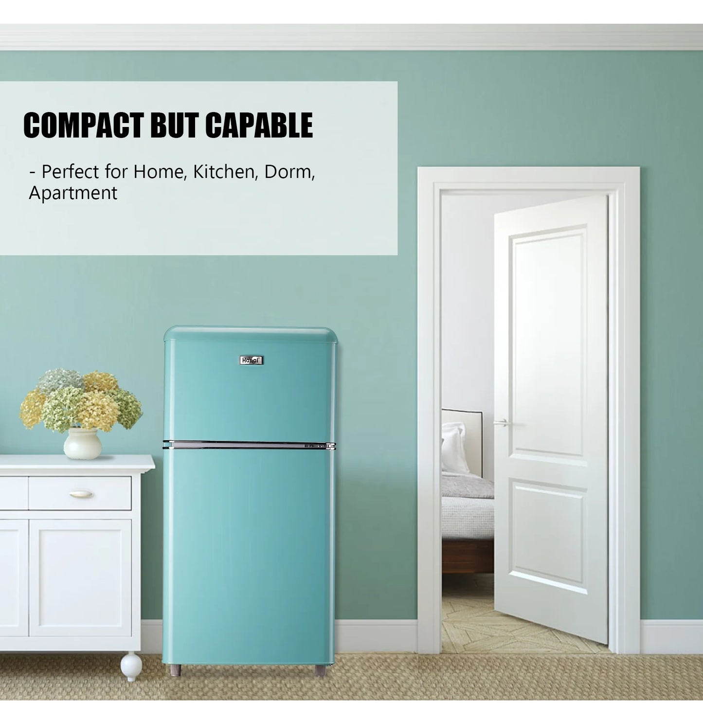 Compact Refrigerator 3.2 Cu.Ft 2 Door Mini Refrigerator Adjustable Glass Shelves Refrigerator Removable Shelves