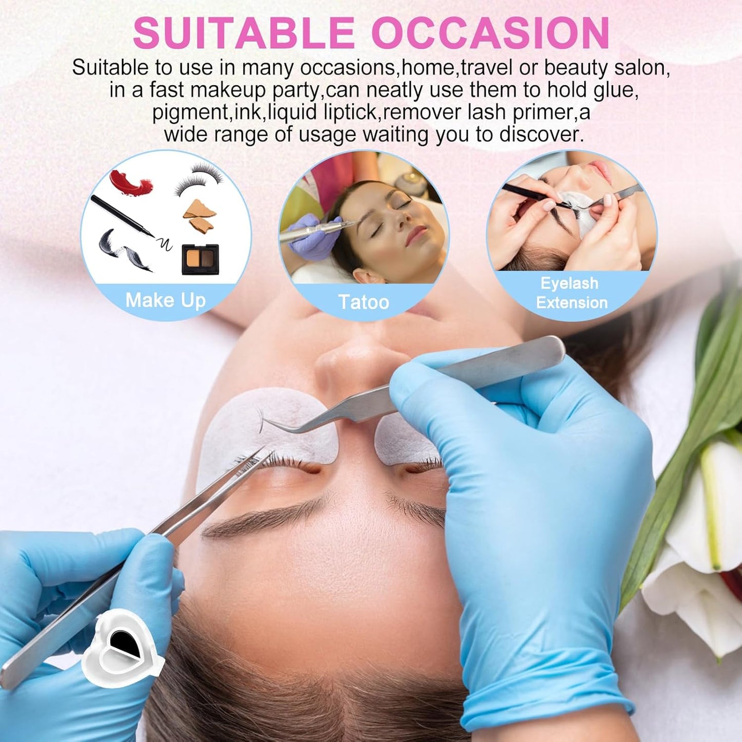Glue Rings for Eyelash Extensions 100PCS Disposable Rings for Lashes Lovely Heart Shape, Makeup Plastic Nail Art Glue Cups Lash Extension Supplies for Eyelash Extensions White
