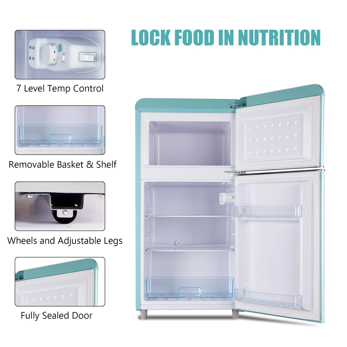 Compact Refrigerator 3.2 Cu.Ft 2 Door Mini Refrigerator Adjustable Glass Shelves Refrigerator Removable Shelves