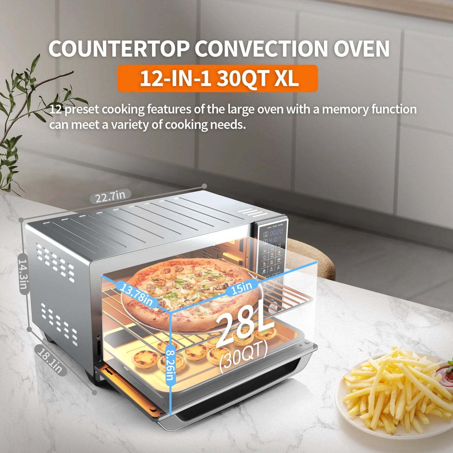 Air Fryer Toaster Oven - 30QT Convection Oven, 11-In-1 Oven, Touchscreen, 4 Accessories