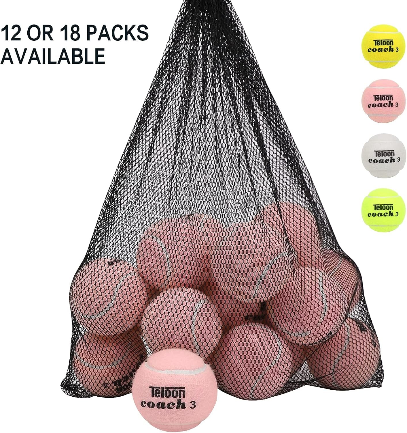 Pressure Training Tennis Balls-12 or 18 Count-Mesh Carry Bag,4 Colors Available,Pressureless Training Exercise Tennis Balls for Beginners.