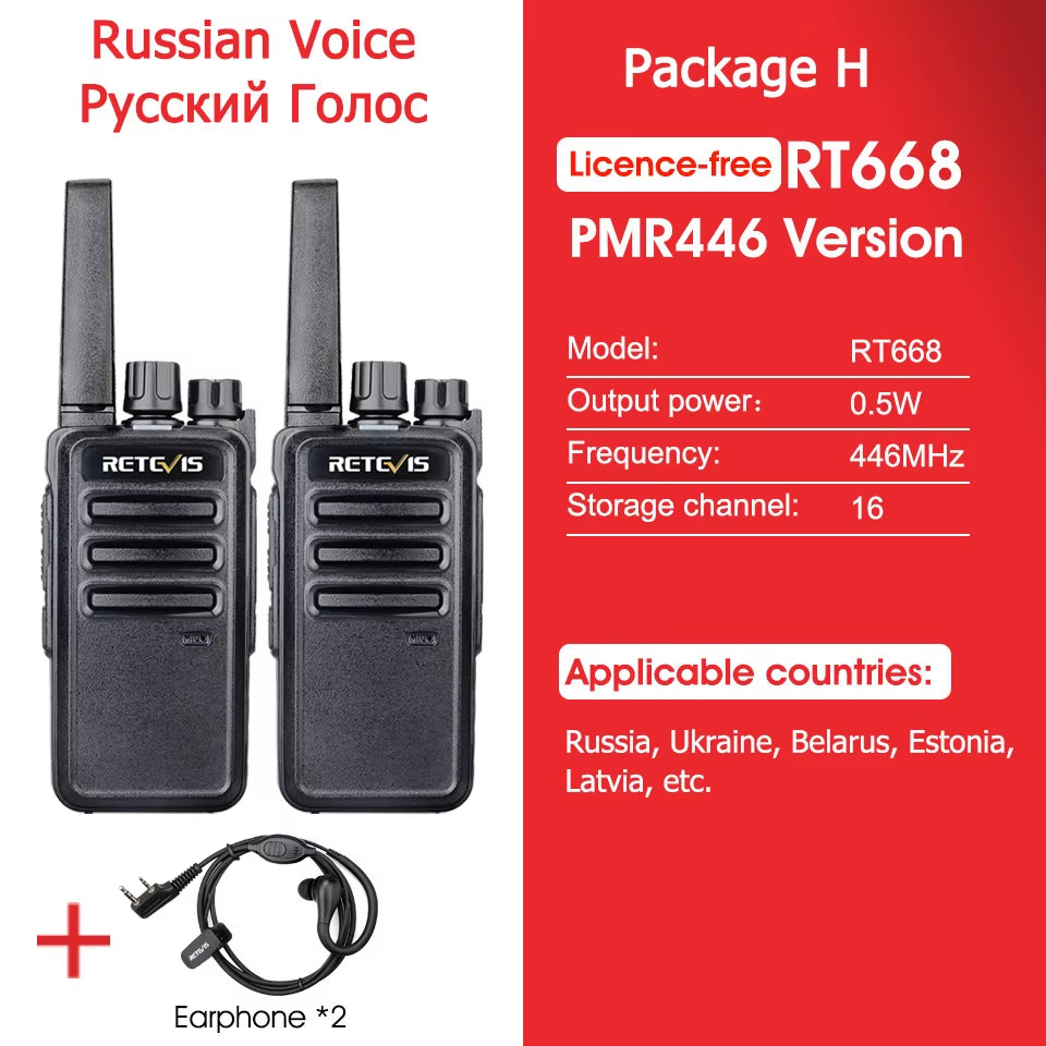 RT668 2 Pcs Rechargeable Walkie Talkie License Free Heavy Duty Long Range USB Charging Base for Road Trip Gifts Camping