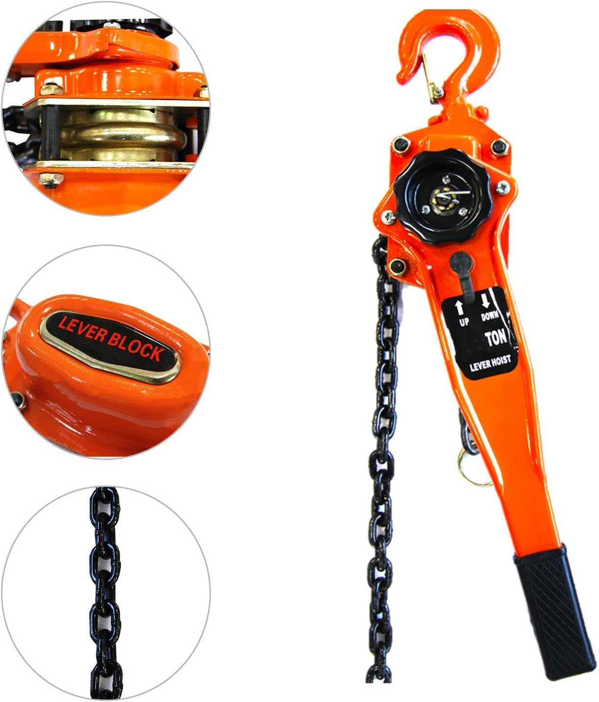 Manual Lever Block Chain Hoist 3 Ton, 6000 Lbs Chain Hoist Come along 20 Ft (6 M),Chain Hoist with Hook for Warehouse Garages Construction Zones