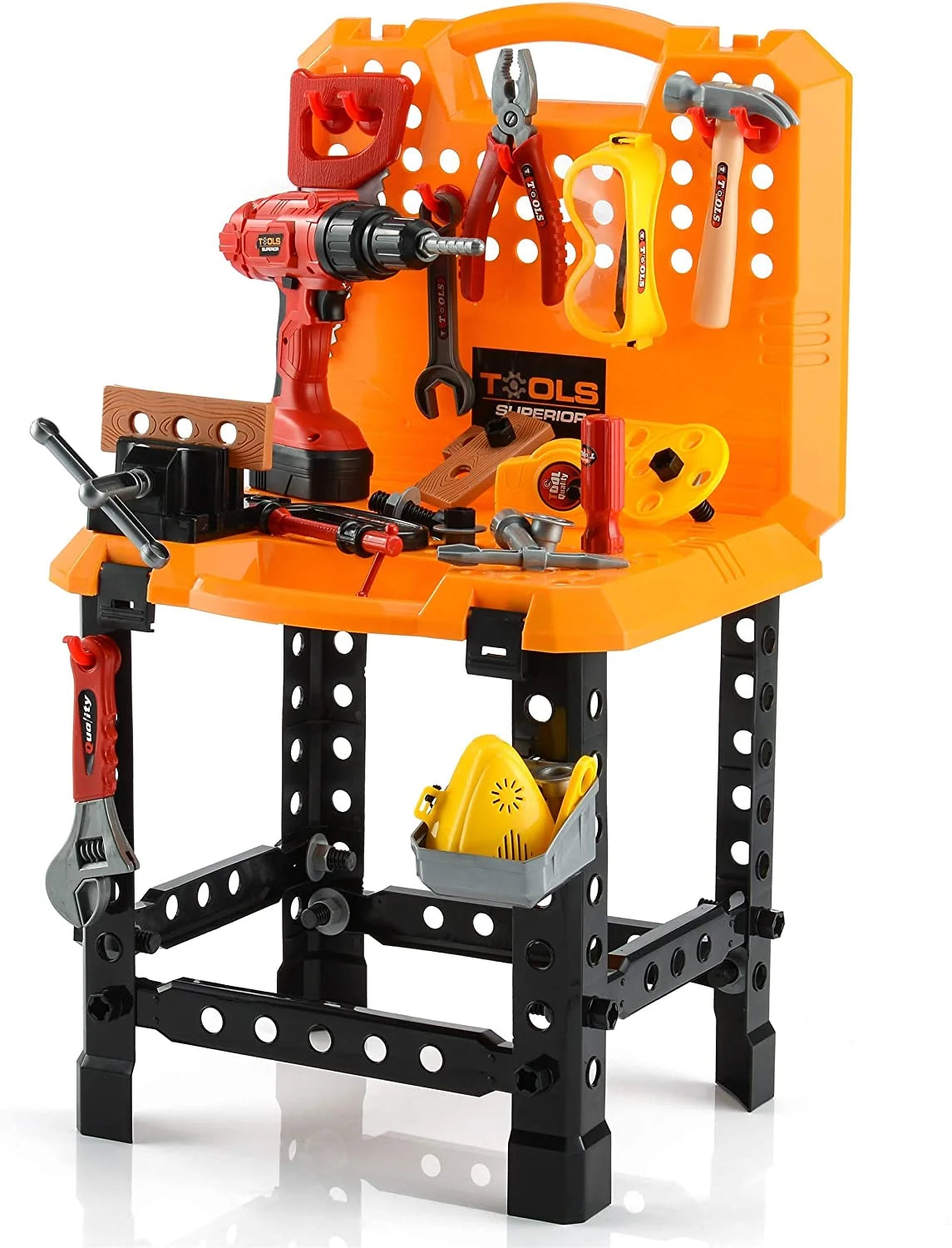 Young Choi'S Toy Tool, 100 Pieces Kids Construction Toy Power Workbench for Toddlers Kids Power Tool Bench Construction Set with Tools and Electric Drill Boys Toy Shop Tools for Boys 100 P