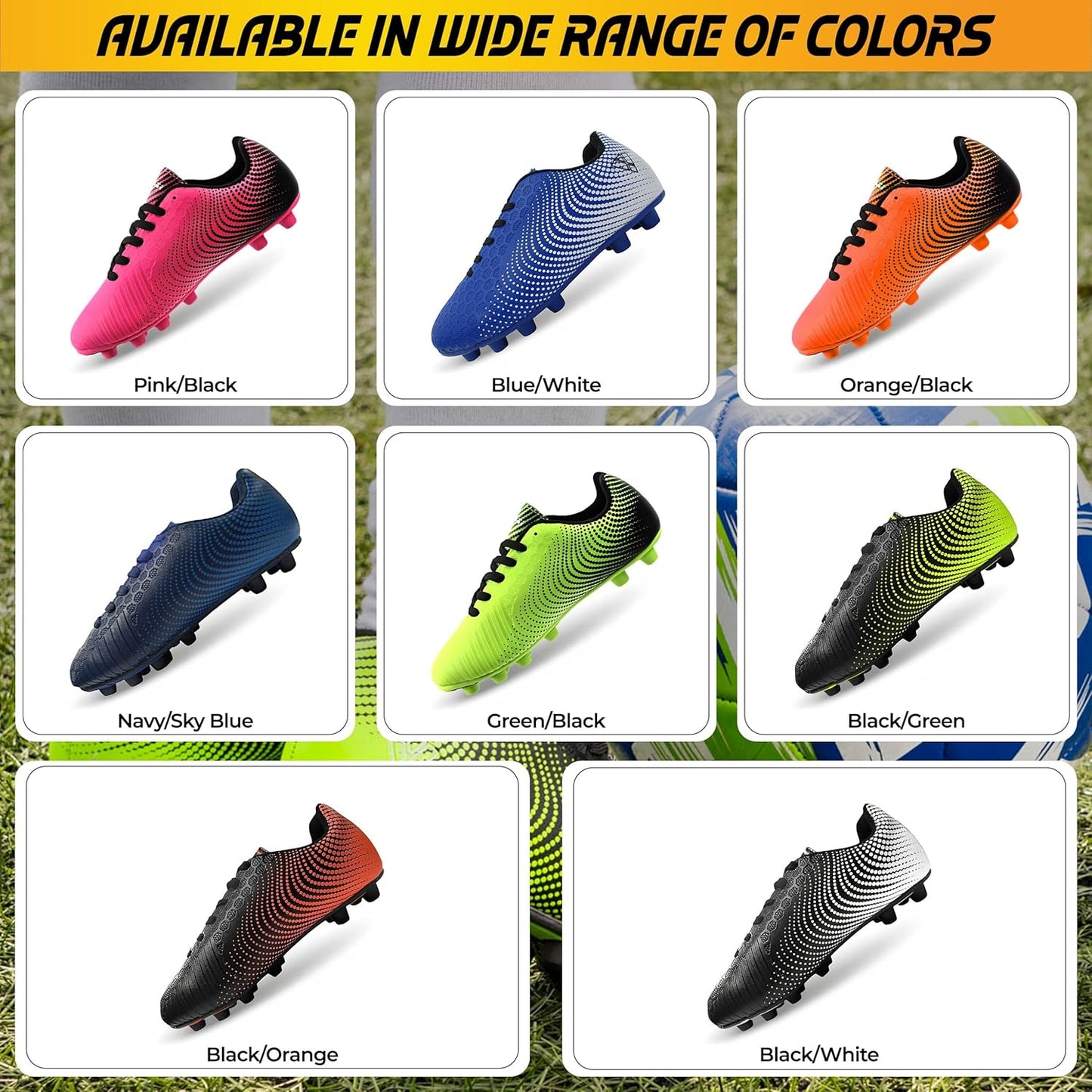 Stealth Firm Ground Soccer Cleats - Lightweight, Durable & Comfortable Youth Soccer Cleats with Excellent Traction - Boys Soccer Shoes with Padded Heel & Anti-Stretch Lining