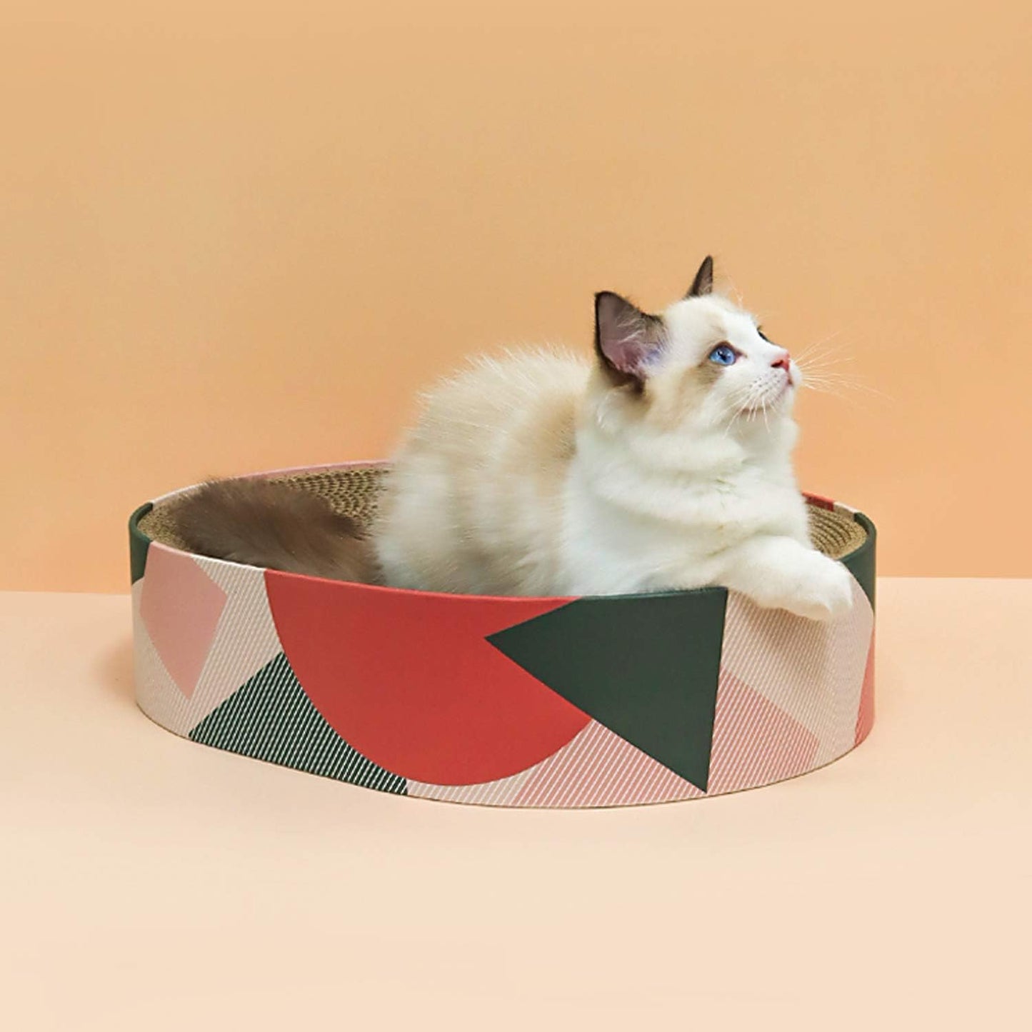 Cat Scratcher Cardboard Bed Lounge Couch for Indoor Cats Oval Shape 17"X13", Kitty Cat Scratching Pad Recycle Corrugate Scratcher Long Lasting Furniture