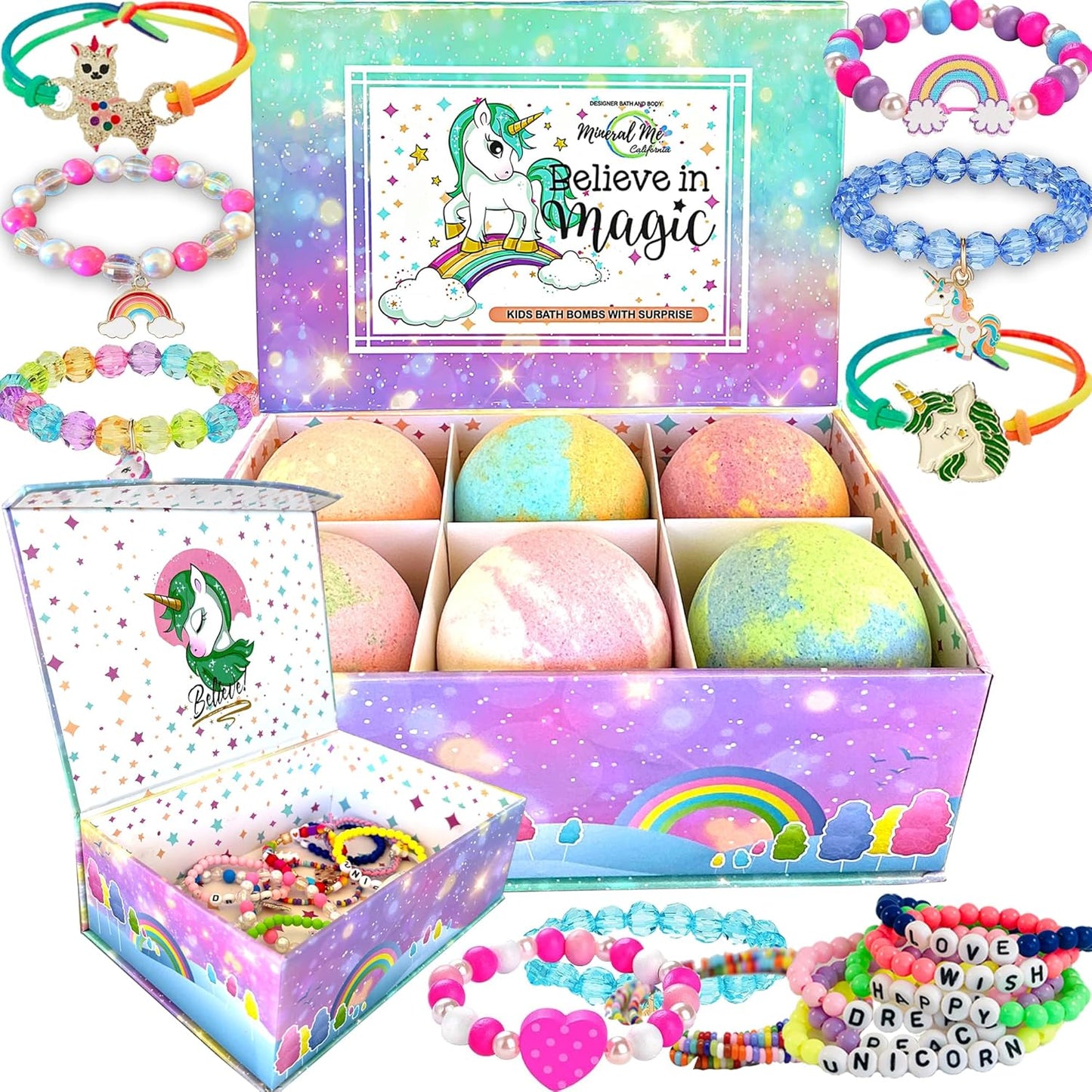 Unicorn Bath Bombs for Girls with Jewelry inside & Jewelry Box for Kids - Organic, Skin Moisturizing, Natural Bubble Bath Bombs for Kids with Surprise Toy Inside, Birthday Gifts for Girls