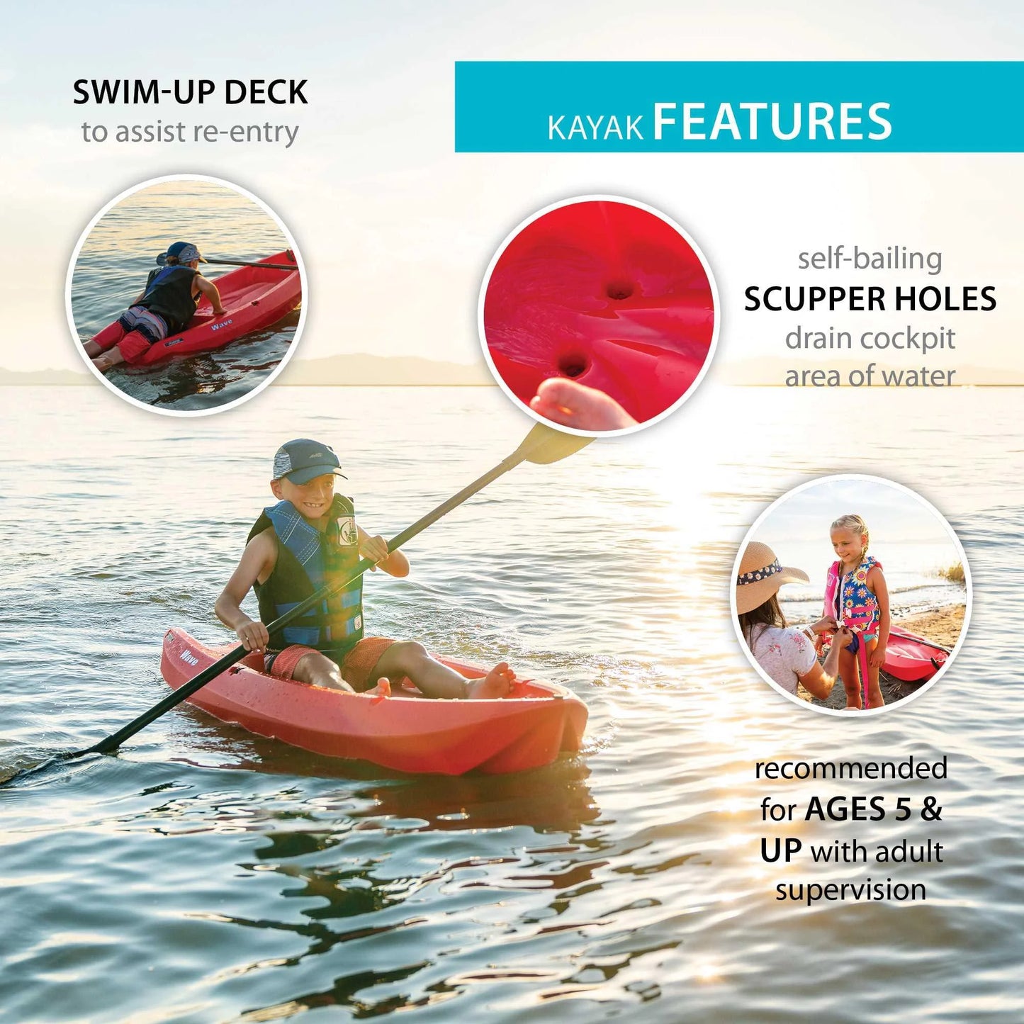 Wave 6 Ft Youth Kayak, Fire Red (91401)