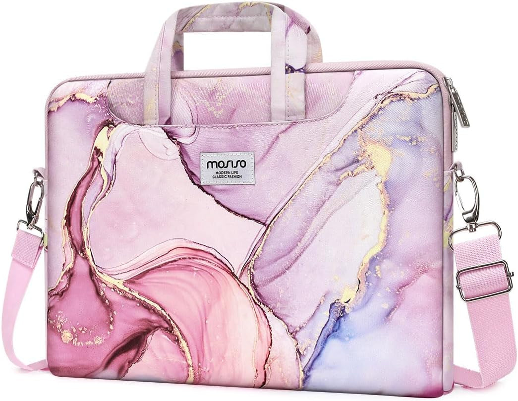 Laptop Shoulder Bag Compatible with Macbook Air/Pro, 13-13.3 Inch Notebook, Polyester Briefcase with Belt, Pink, 13.3 Inch, Unisex-Adults, Crossbody, Business