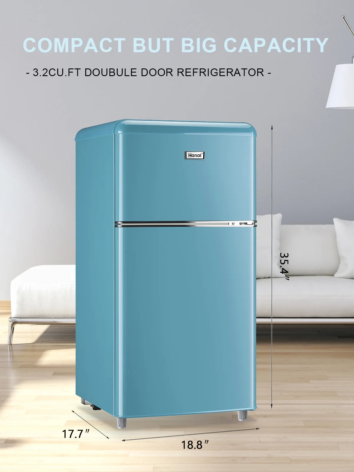 Compact Refrigerator 3.2 Cu.Ft 2 Door Mini Refrigerator Adjustable Glass Shelves Refrigerator Removable Shelves