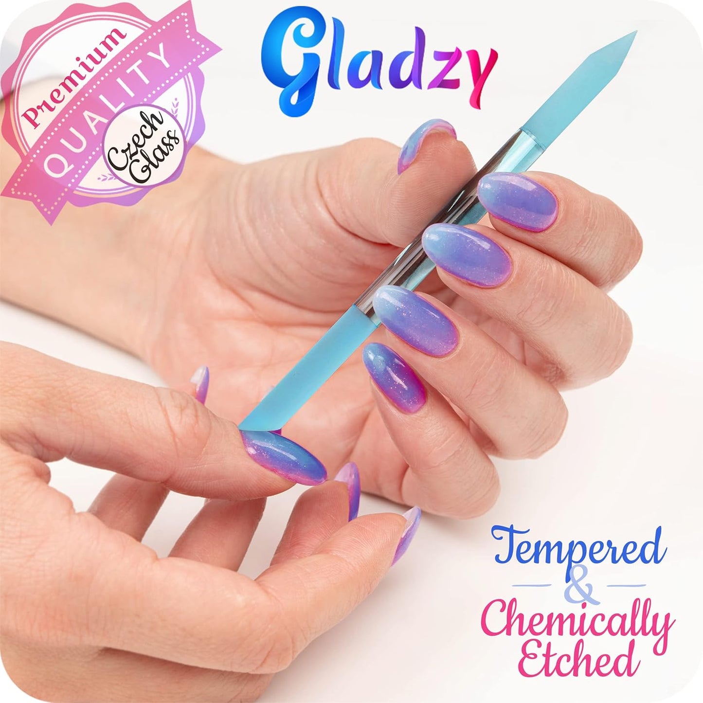Glass Cuticle Pusher by - Manicure Stick, Genuine Czech Quality, Professional Precision Filing Cuticle Remover, Abrasive Surface Never Wears Out