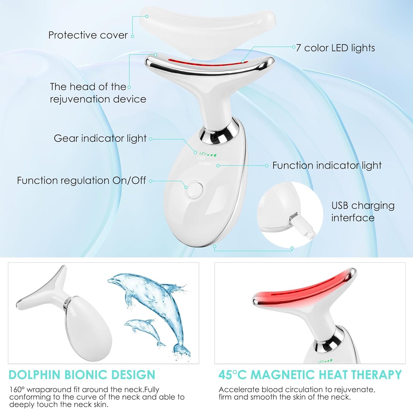 Facial Massager Red-Light-Therapy-For-Face and Neck, Face đť–˛ Culpting Wand with 7 Color