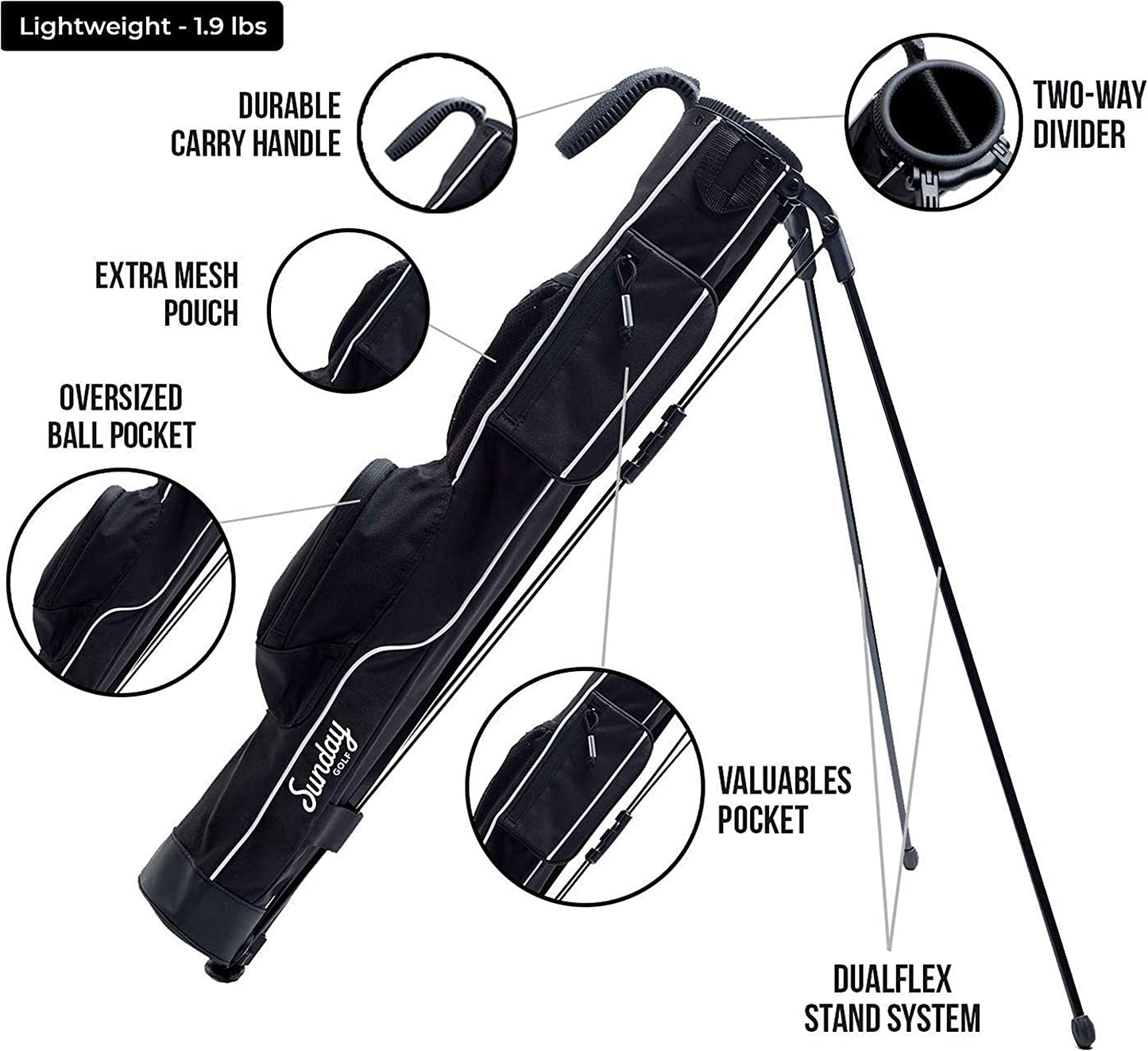 - Lightweight Bag with Strap and Stand – Easy to Carry and Durable Pitch N Putt Golf Bag – Golf Stand Bag for the Driving Range, Par 3 and Executive Courses – 31.5 Inches Tall…