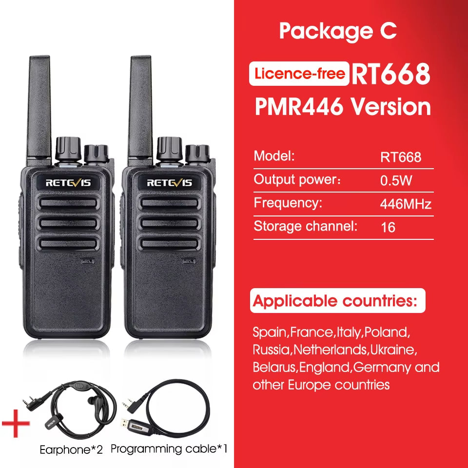 RT668 2 Pcs Rechargeable Walkie Talkie License Free Heavy Duty Long Range USB Charging Base for Road Trip Gifts Camping