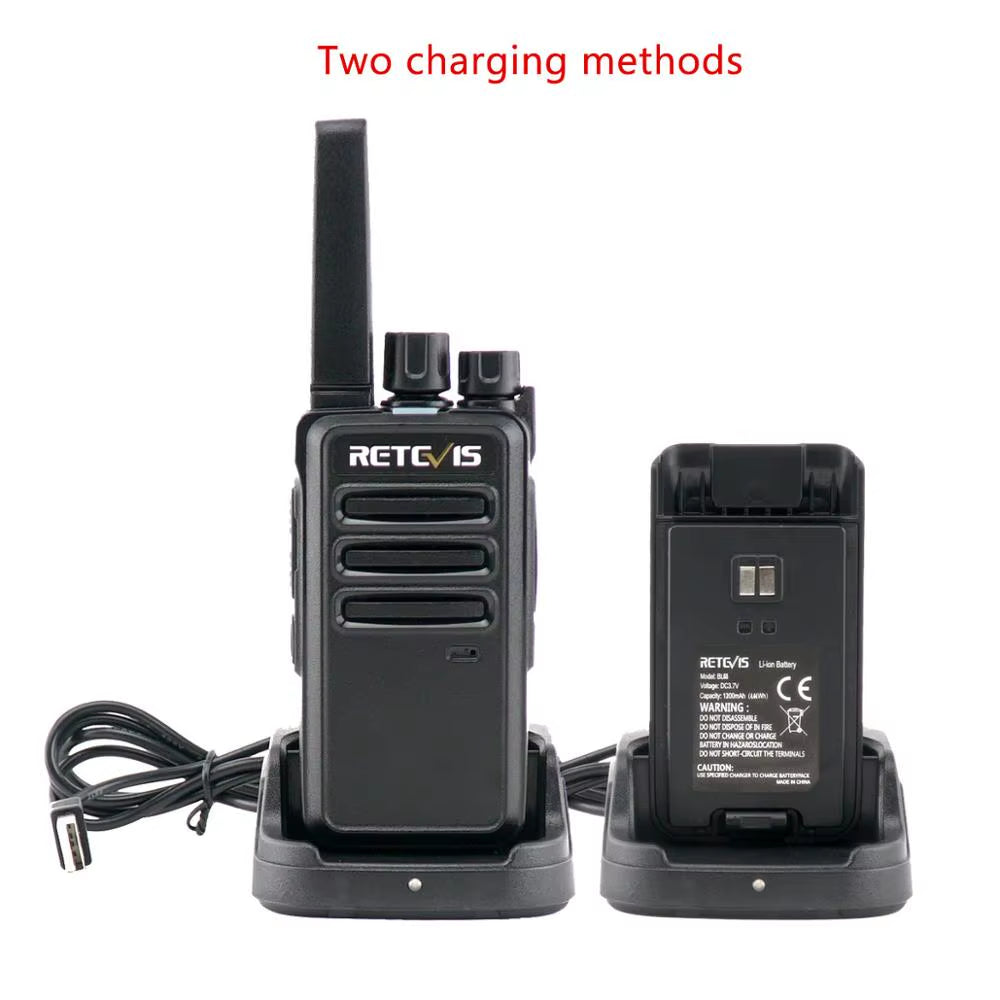 RT668 2 Pcs Rechargeable Walkie Talkie License Free Heavy Duty Long Range USB Charging Base for Road Trip Gifts Camping
