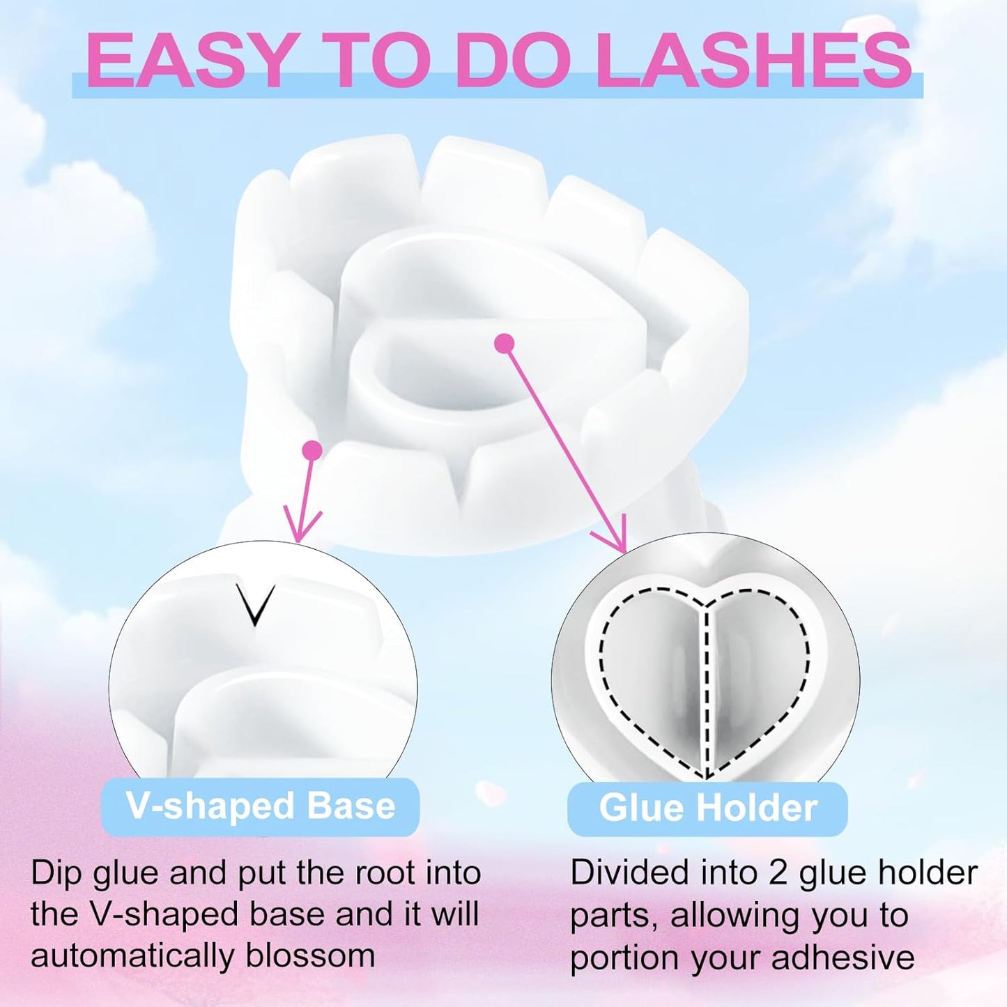 Glue Rings for Eyelash Extensions 100PCS Disposable Rings for Lashes Lovely Heart Shape, Makeup Plastic Nail Art Glue Cups Lash Extension Supplies for Eyelash Extensions White
