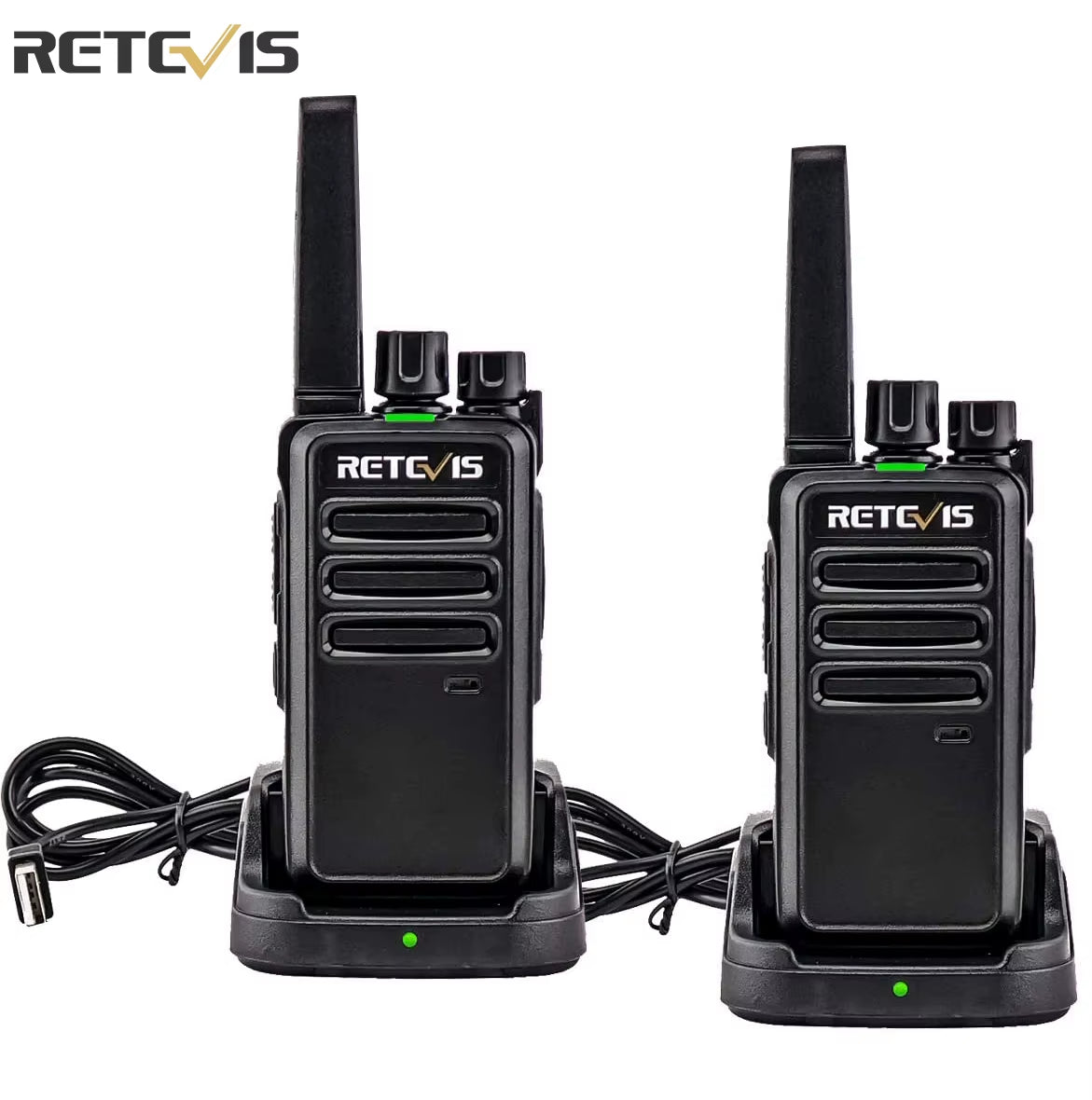 RT668 2 Pcs Rechargeable Walkie Talkie License Free Heavy Duty Long Range USB Charging Base for Road Trip Gifts Camping