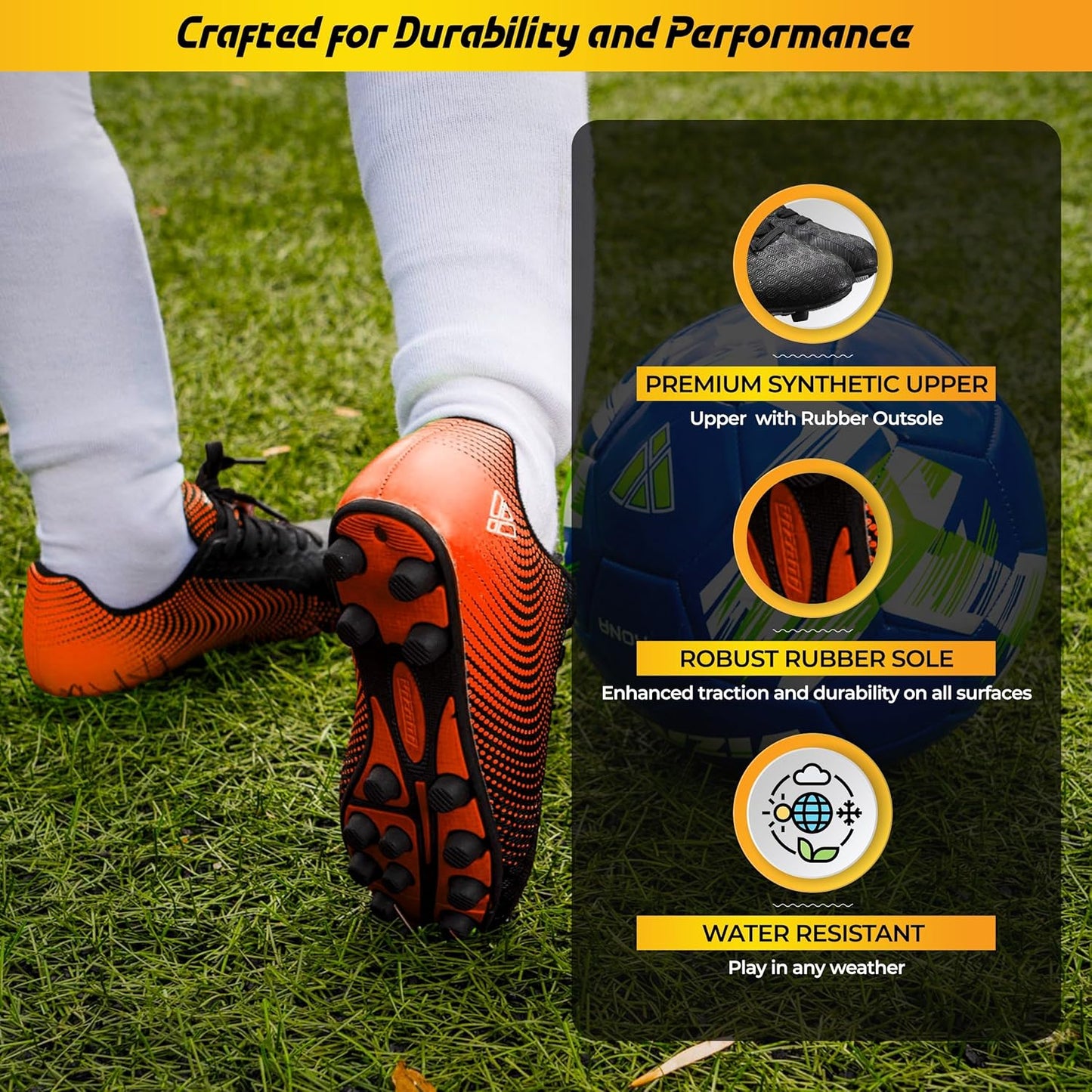 Stealth Firm Ground Soccer Cleats - Lightweight, Durable & Comfortable Youth Soccer Cleats with Excellent Traction - Boys Soccer Shoes with Padded Heel & Anti-Stretch Lining