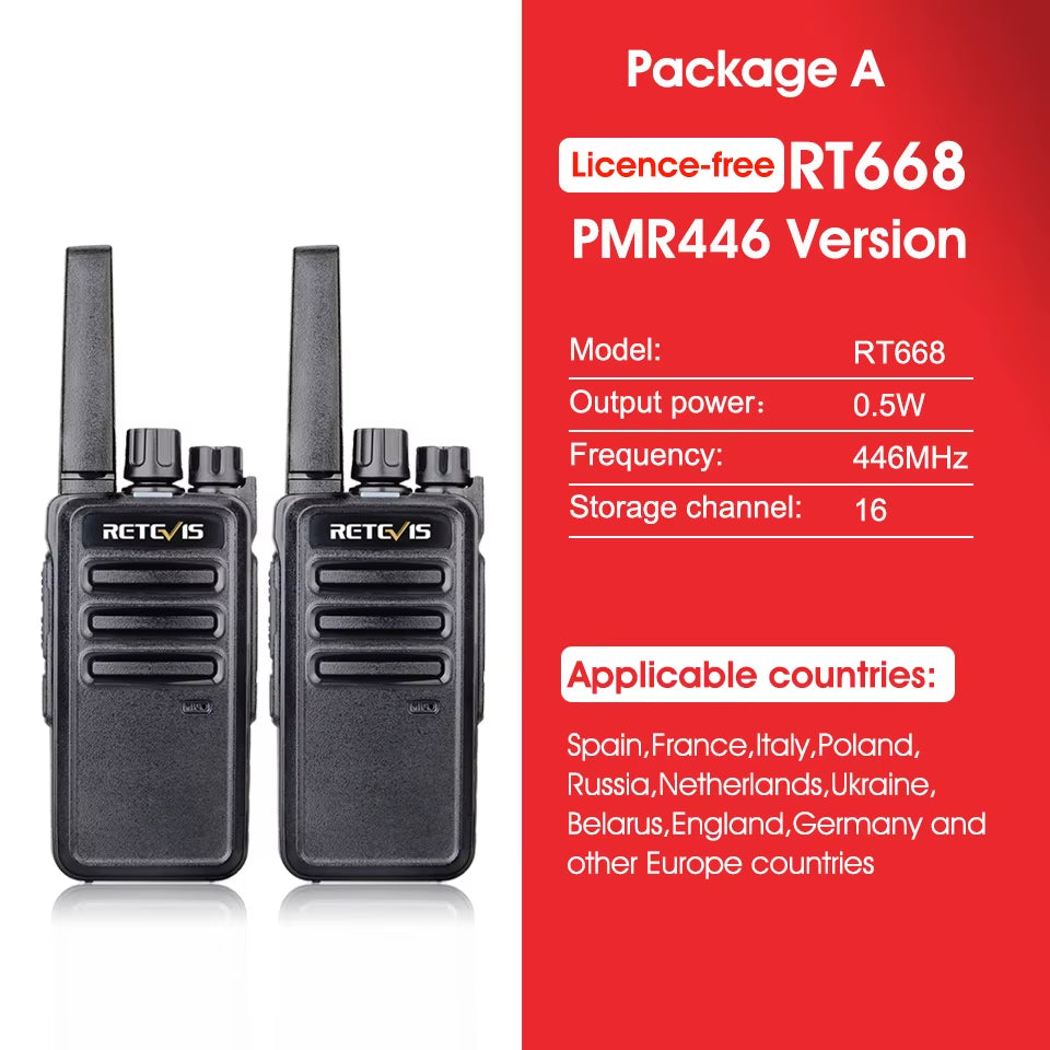 RT668 2 Pcs Rechargeable Walkie Talkie License Free Heavy Duty Long Range USB Charging Base for Road Trip Gifts Camping