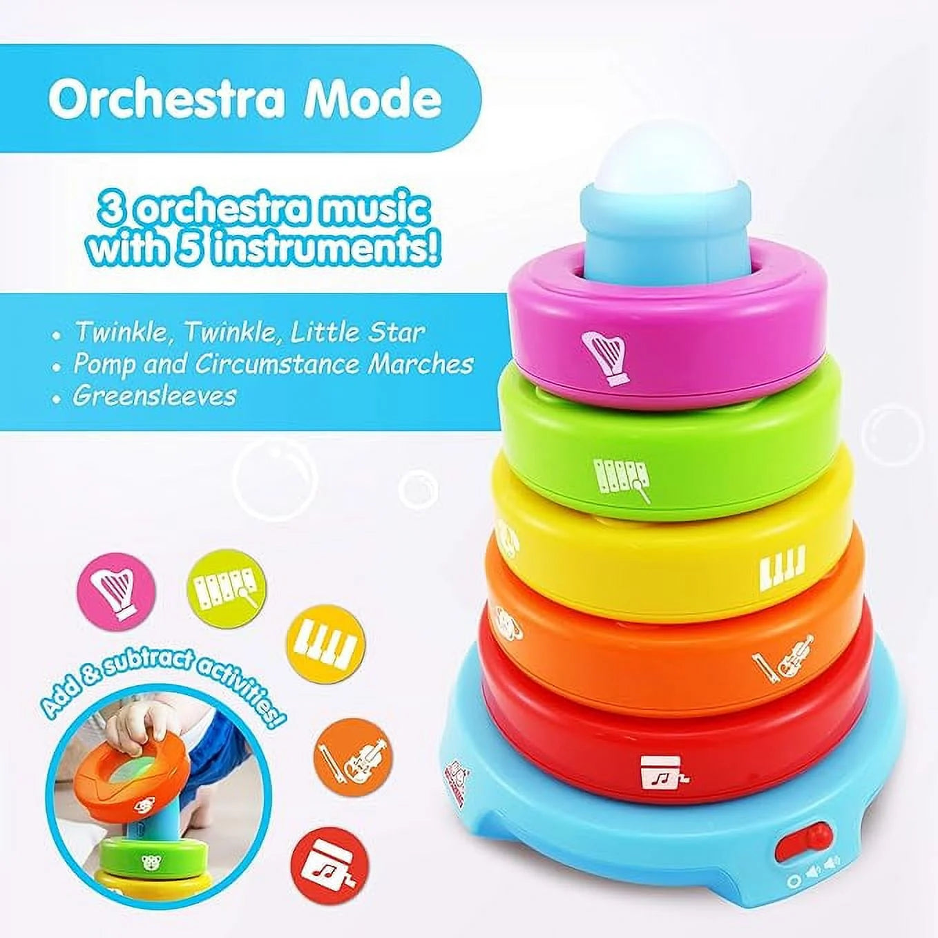 Stack & Learn Light-Up Toy, Melody Based Stacking Rings with 2 Modes, Fun for Kid Infant Toddler Age 6 Months and Up