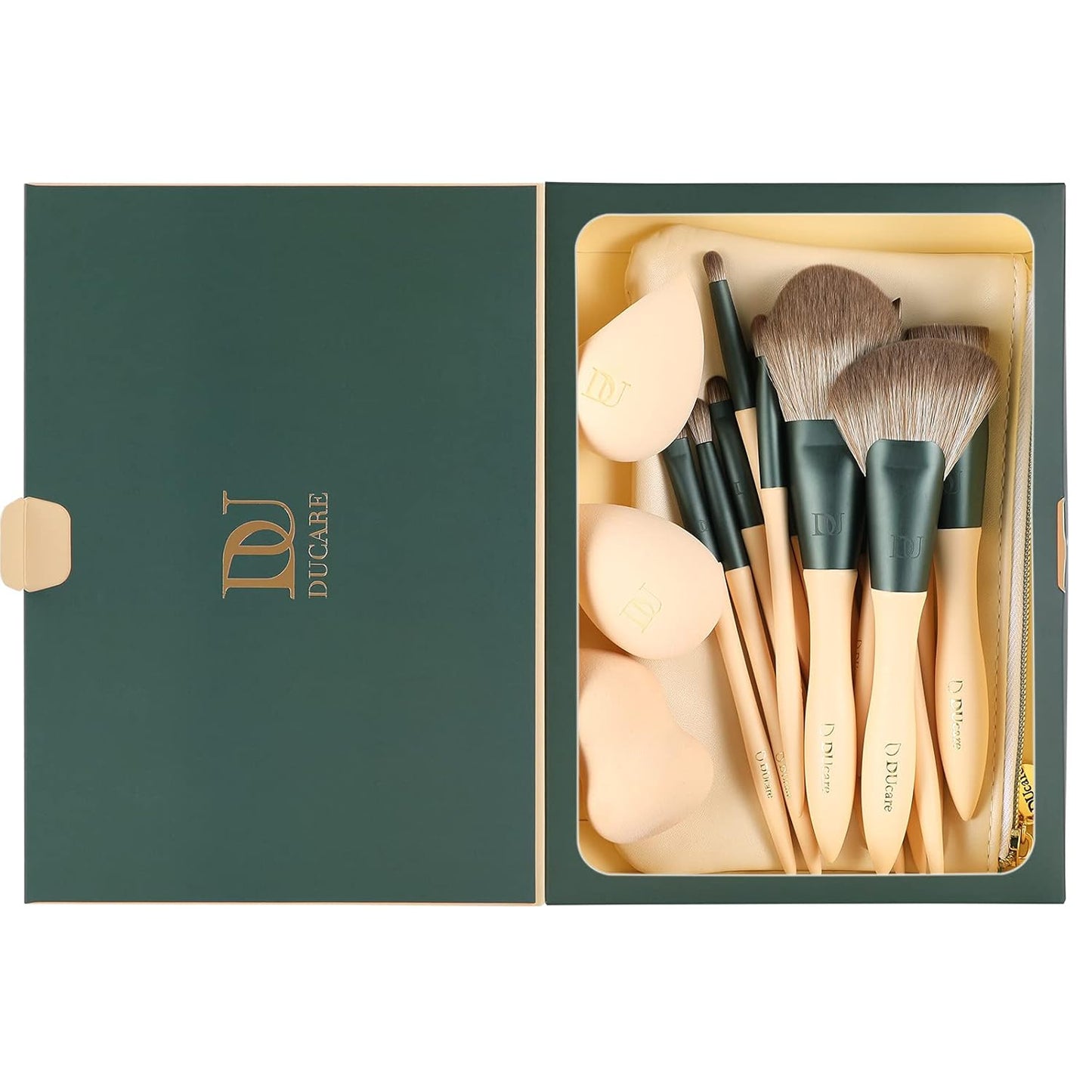 Makeup Brushes 14Pcs with 3Pcs Makeup Spong & Cosmetic Bag - Lime Mojito Series Christmas Gifts Professional Kabuki Foundation Blending Brush Face Powder Blush Concealers Eye Shadows