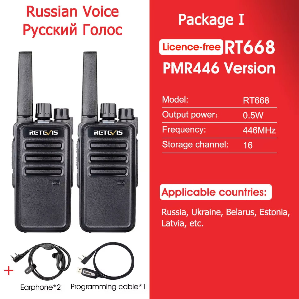 RT668 2 Pcs Rechargeable Walkie Talkie License Free Heavy Duty Long Range USB Charging Base for Road Trip Gifts Camping