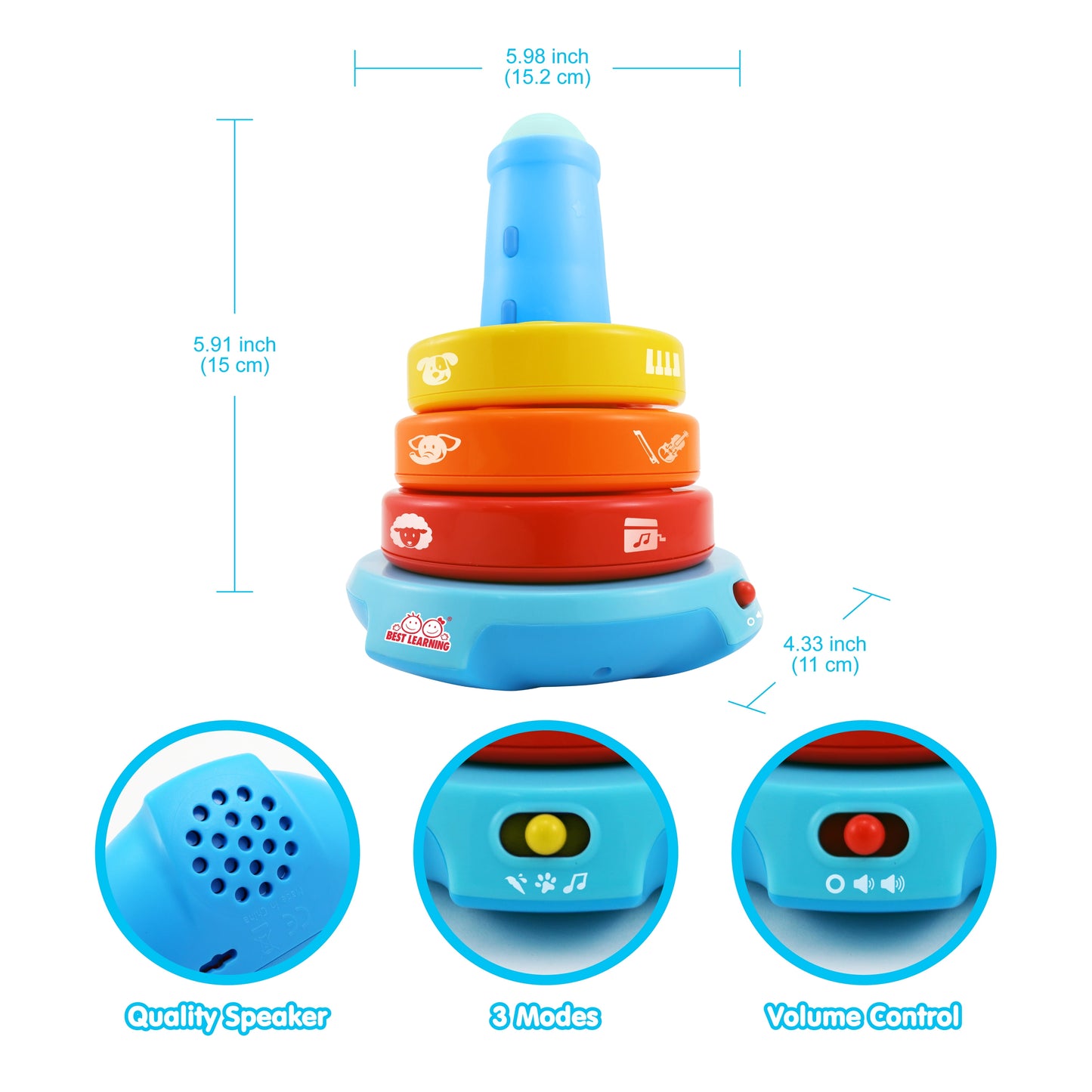 Stack & Learn Light-Up Toy, Melody Based Stacking Rings with 2 Modes, Fun for Kid Infant Toddler Age 6 Months and Up