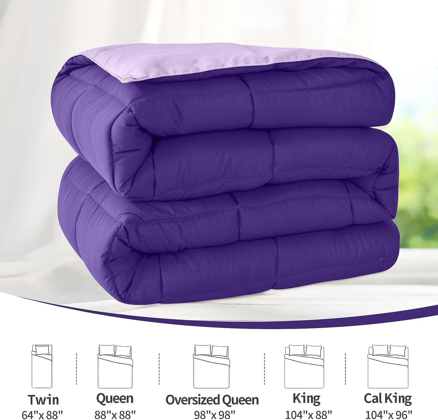Twin Comforter Duvet Insert - Purple down Alternative Bed Comforter Twin Size, Lightweight Bedding Comforters Quilted Soft All Season Reversible Plum/Light Purple