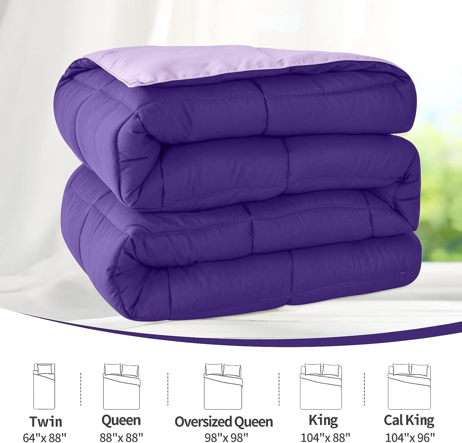 Twin Comforter Duvet Insert - Purple down Alternative Bed Comforter Twin Size, Lightweight Bedding Comforters Quilted Soft All Season Reversible Plum/Light Purple
