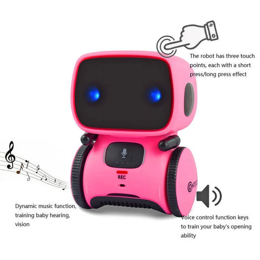 (2 Pack)  Kids Smart Robot Toy Mini Robot Talking Singing Dancing Interactive Voice Control Touch Sensor Speech Recognition Infant Toddler Children Robotics - R1 Pink