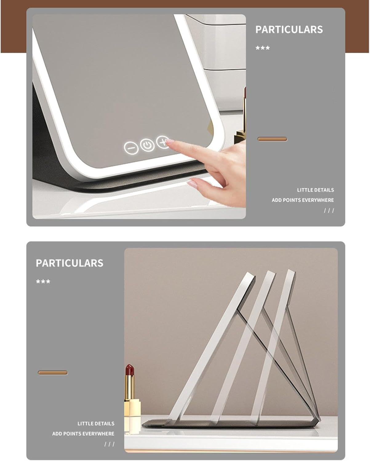 Portable Lighted Travel Mirrors, Foldable Makeup Mirrors Travel, Rechargeable LED Travel Mirrors, Adjustable Travel Lighted Makeup Mirrors 17.5X23 Cm/6.89X9.06 Inches for Women Girls Black