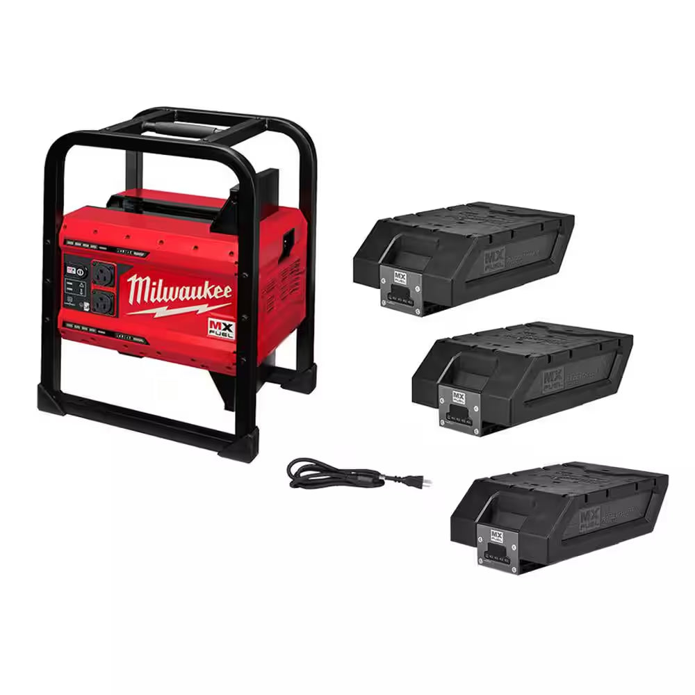 MX FUEL 3600-Watt/1800-Watt Push Start Portable Battery Powered Generator with 3 XC Batteries