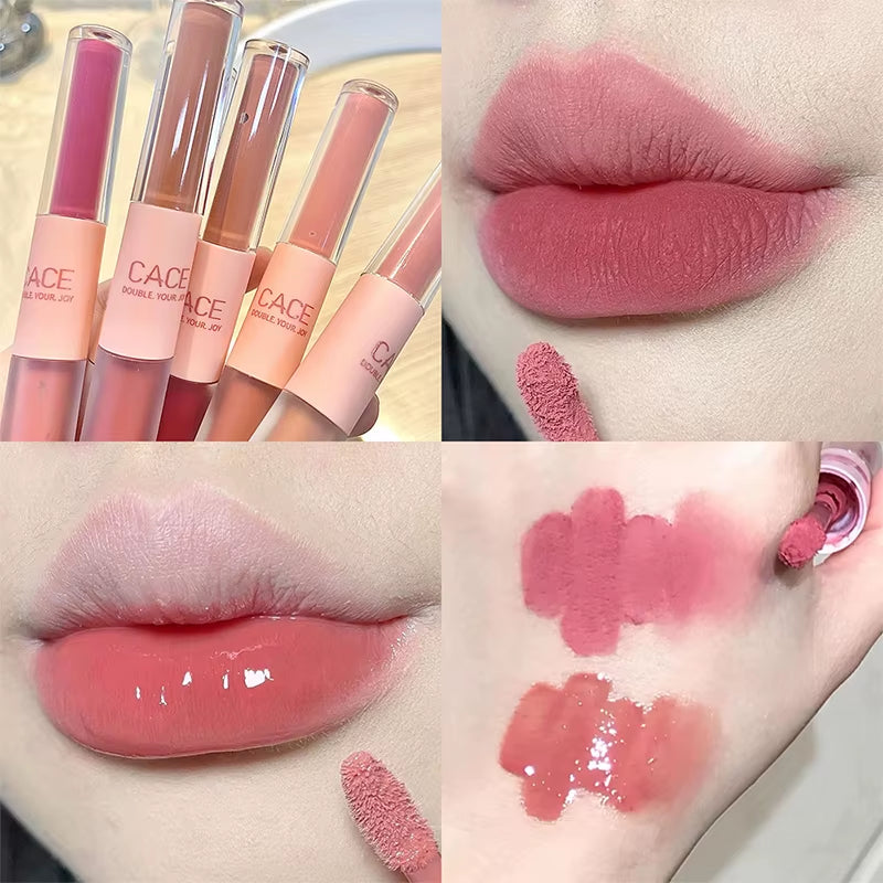 Double Head Fun Lip Glaze Mirror Water Glazed Glass Lip Student Party Matte Mist Face Velvet Lip Mud
