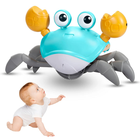 Sensing Crawling Crab, Tummy Time Baby Toys, Interactive Walking Dancing Toy with Music Sounds & Lights, Newborn Infant Fun Birthday Gift Toddler Boy Girl, USB Charging Cable Included (Green)